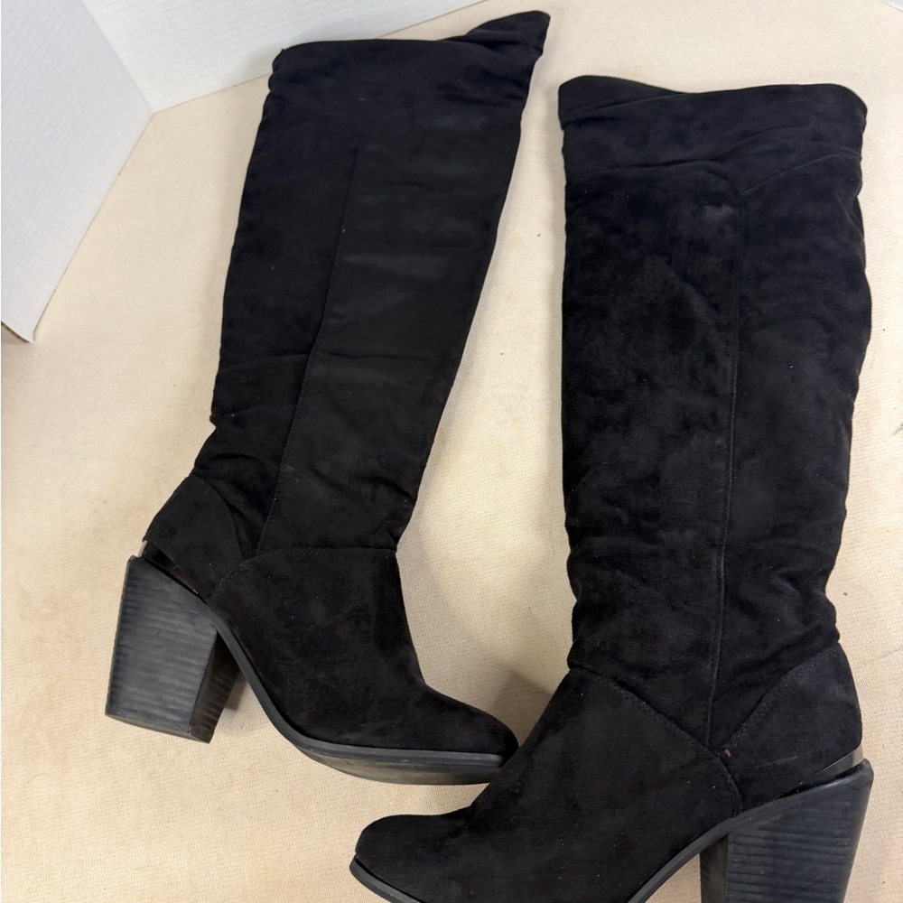 Black Womens Over Knee Boots Size 9 Block Heel Thigh High